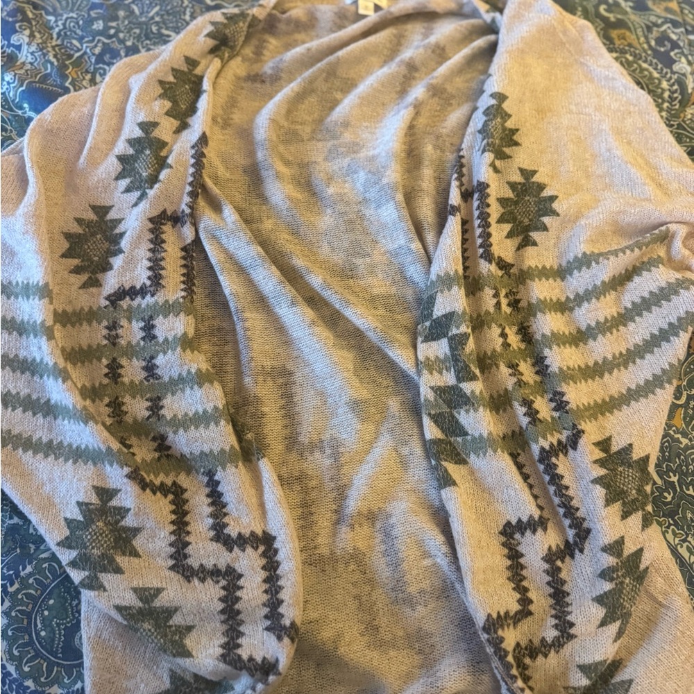 Charming Charlie Beige and Green Geometric Cardigan